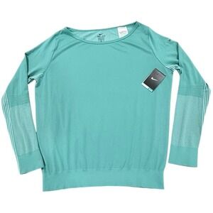 Nike Womens Dri Fit Training Long Sleeve Top Aqua Size Large NWT